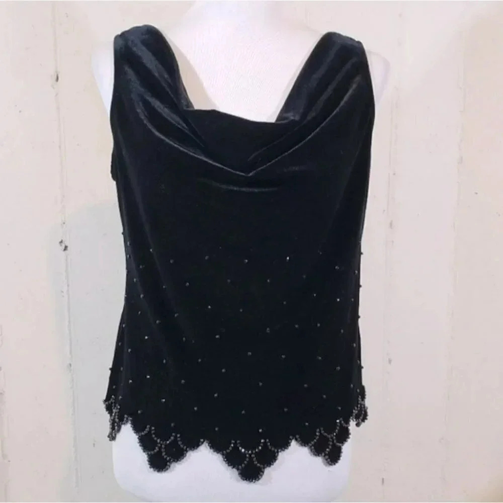 Onyx Nite Cold Shoulder Top 1X Black Gold Metallic Scalloped‎ Art Deco Blouse